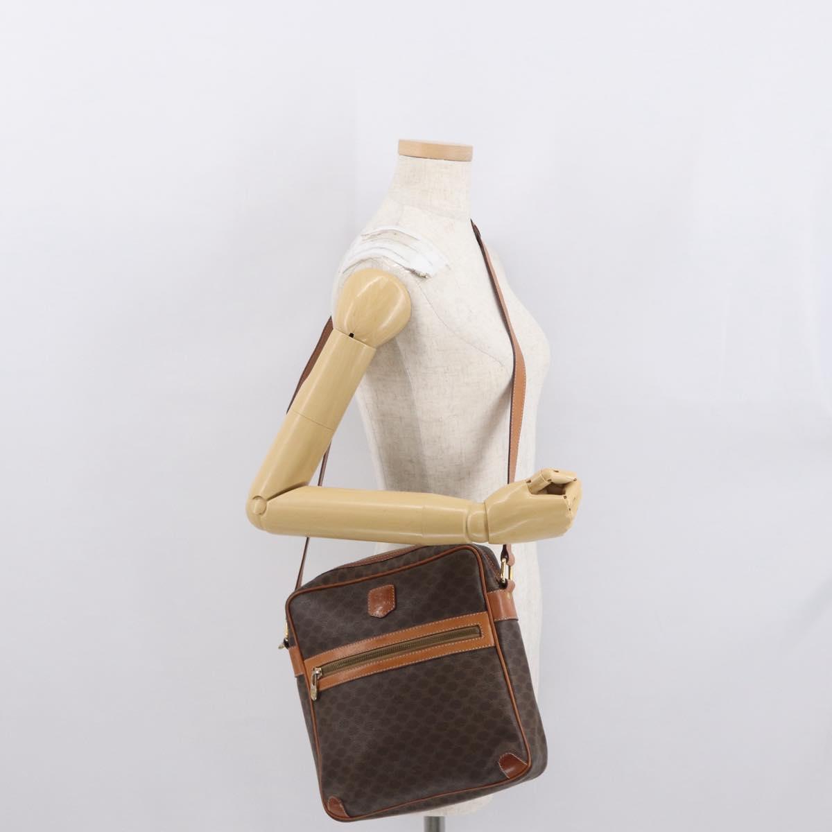 CELINE Macadam Canvas Shoulder Bag PVC Leather Brown Gold Auth ka1499