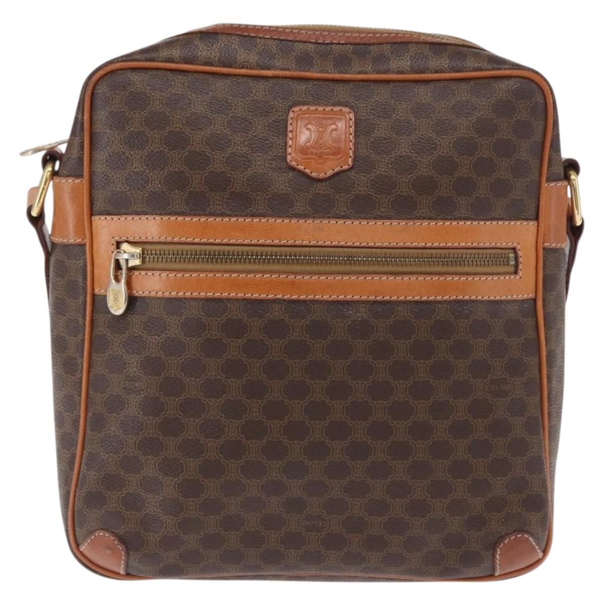 CELINE Macadam Canvas Shoulder Bag PVC Leather Brown Gold Auth ka1499