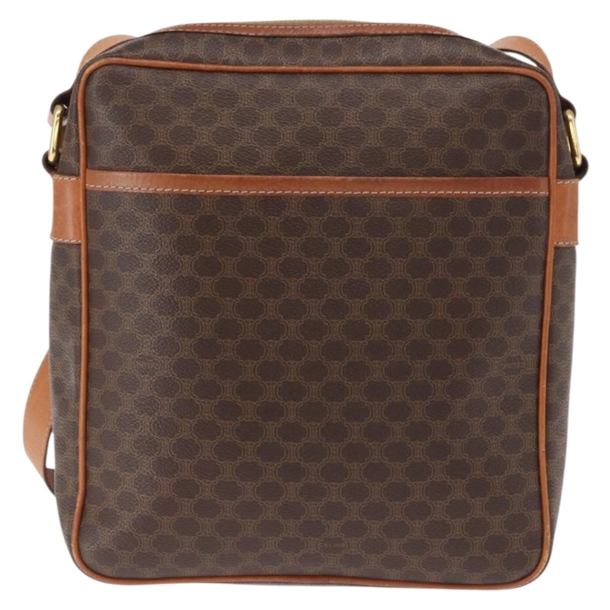 CELINE Macadam Canvas Shoulder Bag PVC Leather Brown Gold Auth ka1499