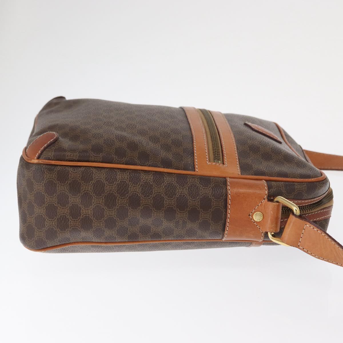 CELINE Macadam Canvas Shoulder Bag PVC Leather Brown Gold Auth ka1499