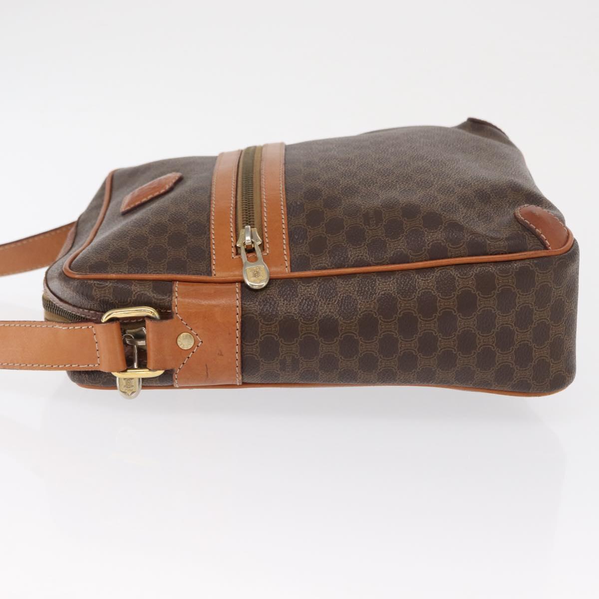 CELINE Macadam Canvas Shoulder Bag PVC Leather Brown Gold Auth ka1499