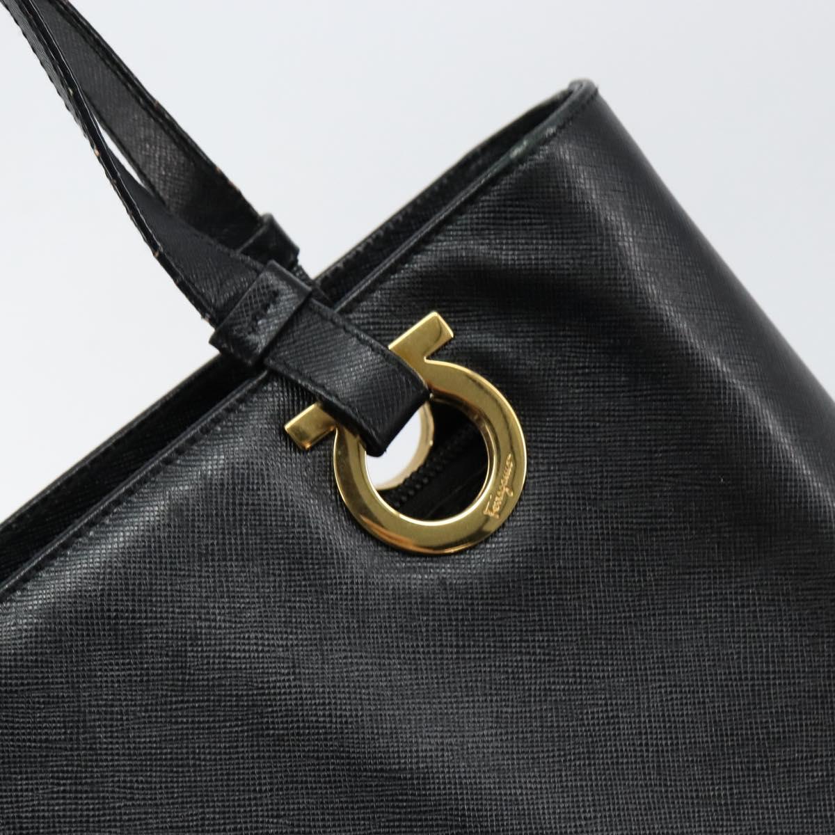 Salvatore Ferragamo Hand Bag Leather Gold Black Auth ka150