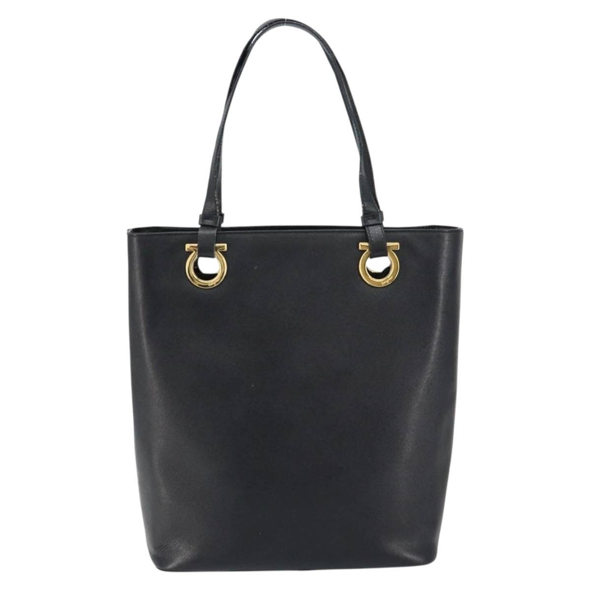 Salvatore Ferragamo Hand Bag Leather Gold Black Auth ka150