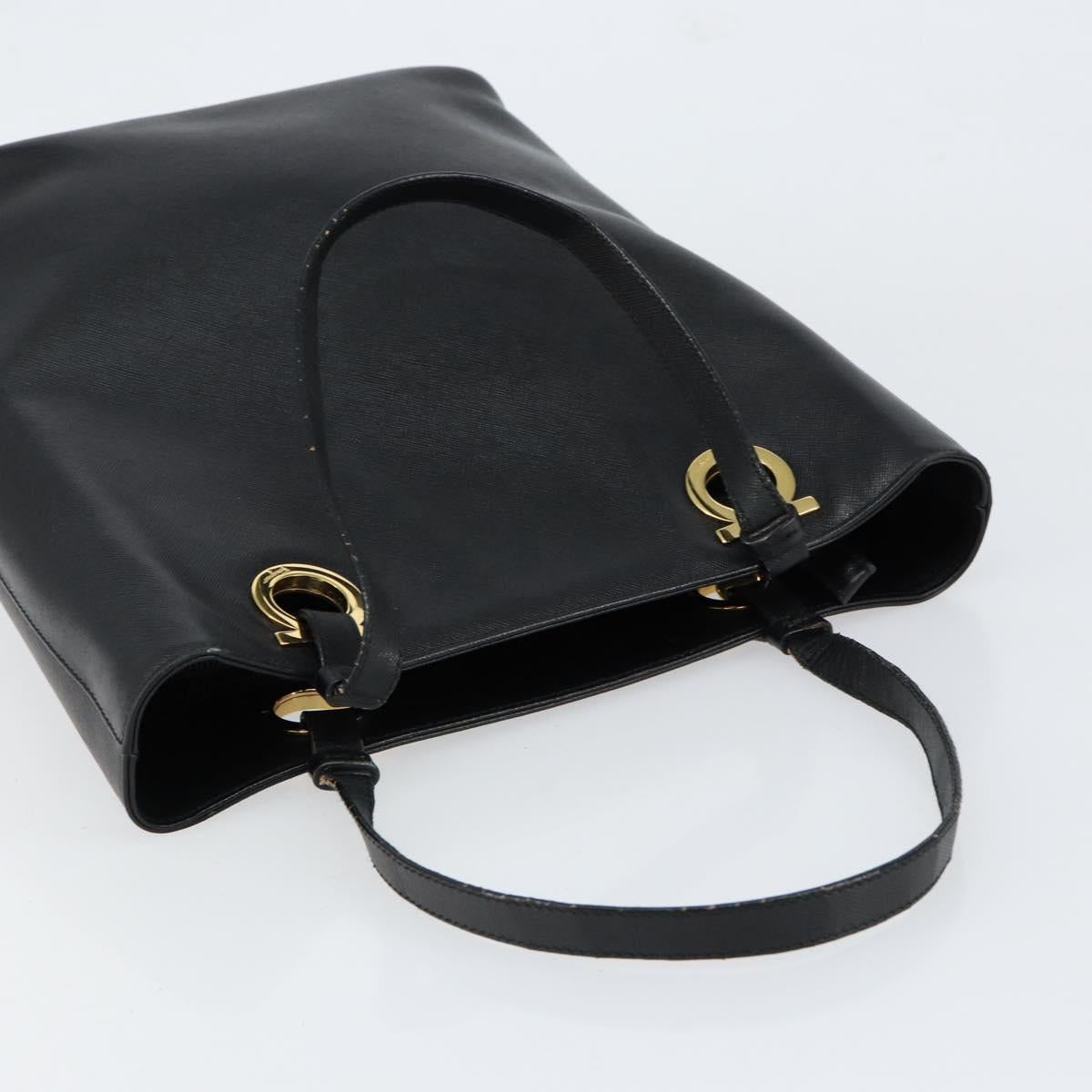 Salvatore Ferragamo Hand Bag Leather Gold Black Auth ka150