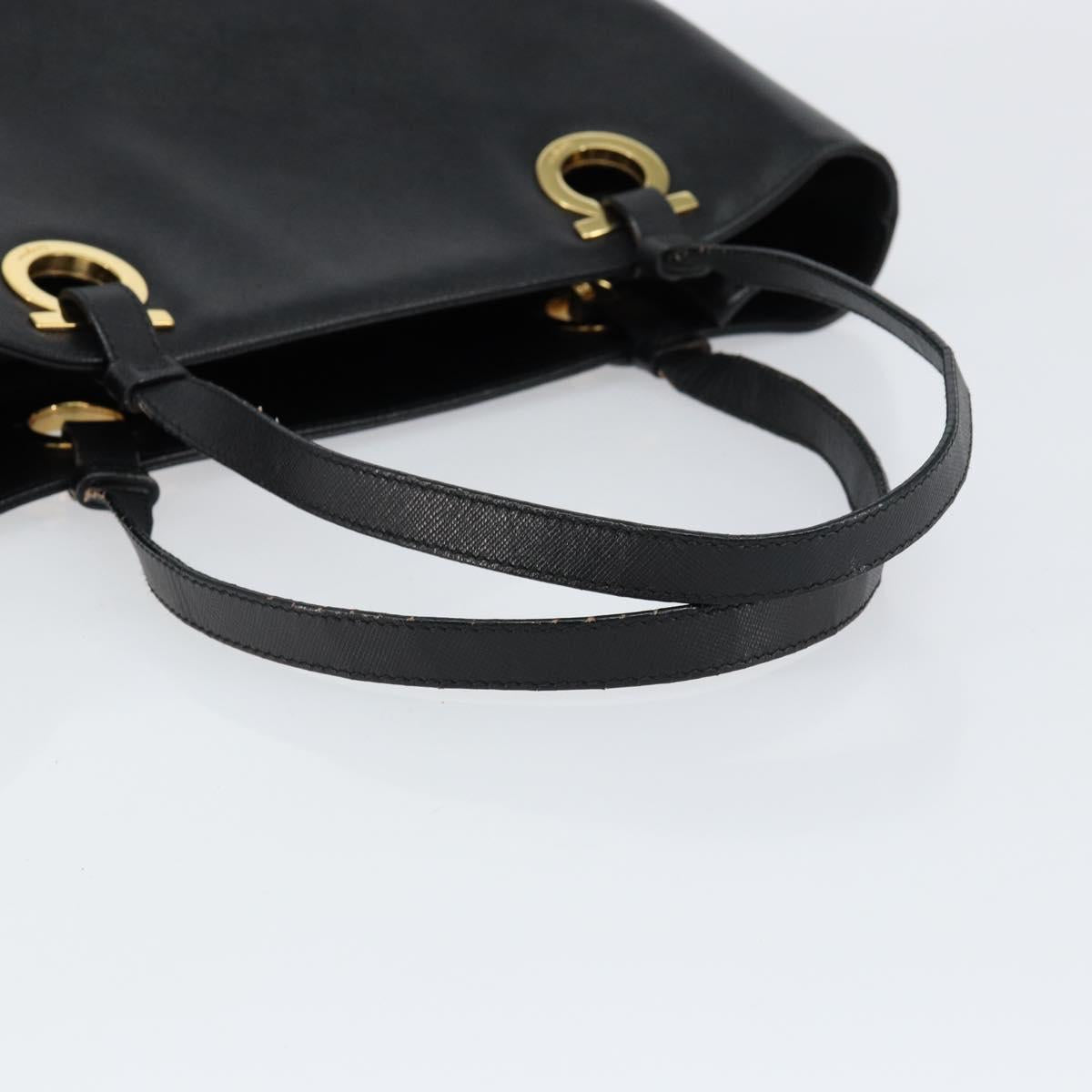 Salvatore Ferragamo Hand Bag Leather Gold Black Auth ka150