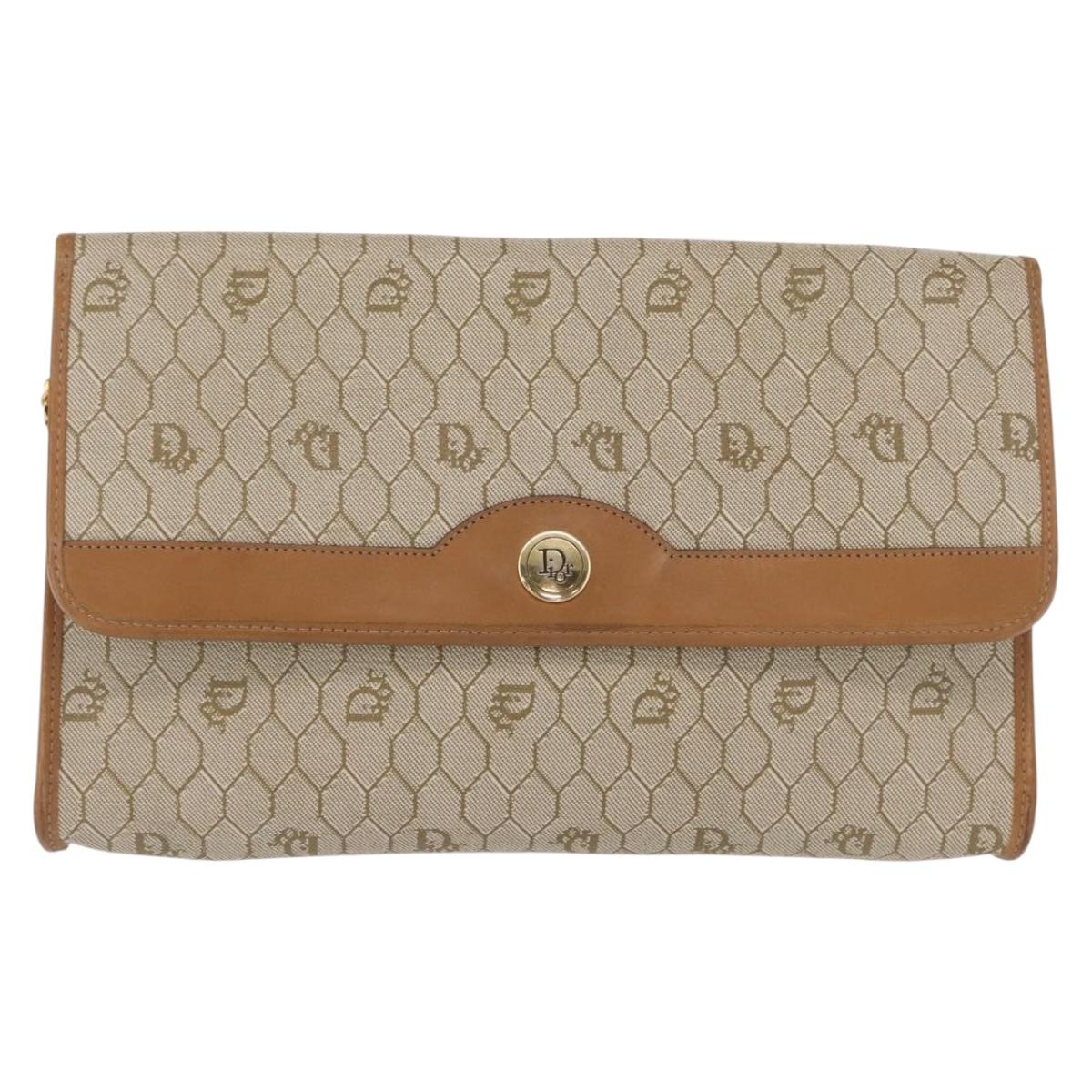 Christian Dior Honeycomb Canvas Shoulder Bag PVC Beige Gold Auth ka1500