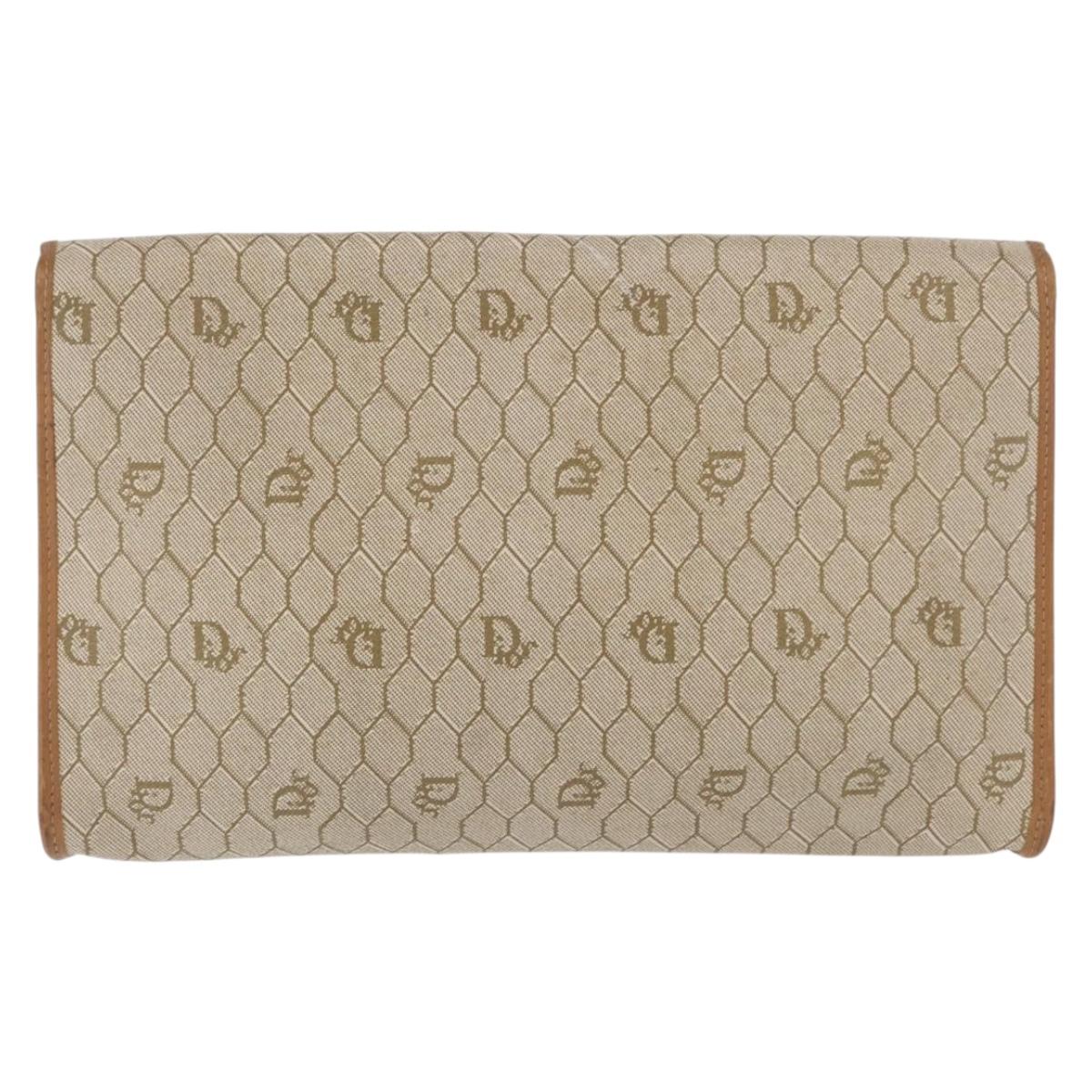 Christian Dior Honeycomb Canvas Shoulder Bag PVC Beige Gold Auth ka1500