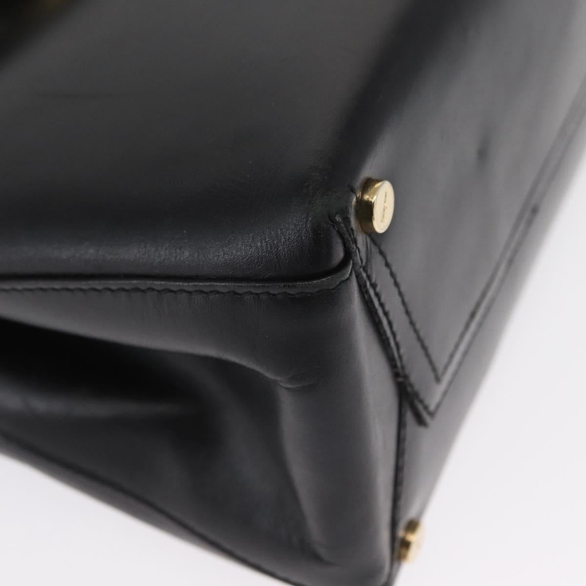 Salvatore Ferragamo Vala Hand Bag Leather 2way Black Gold Auth ka1503