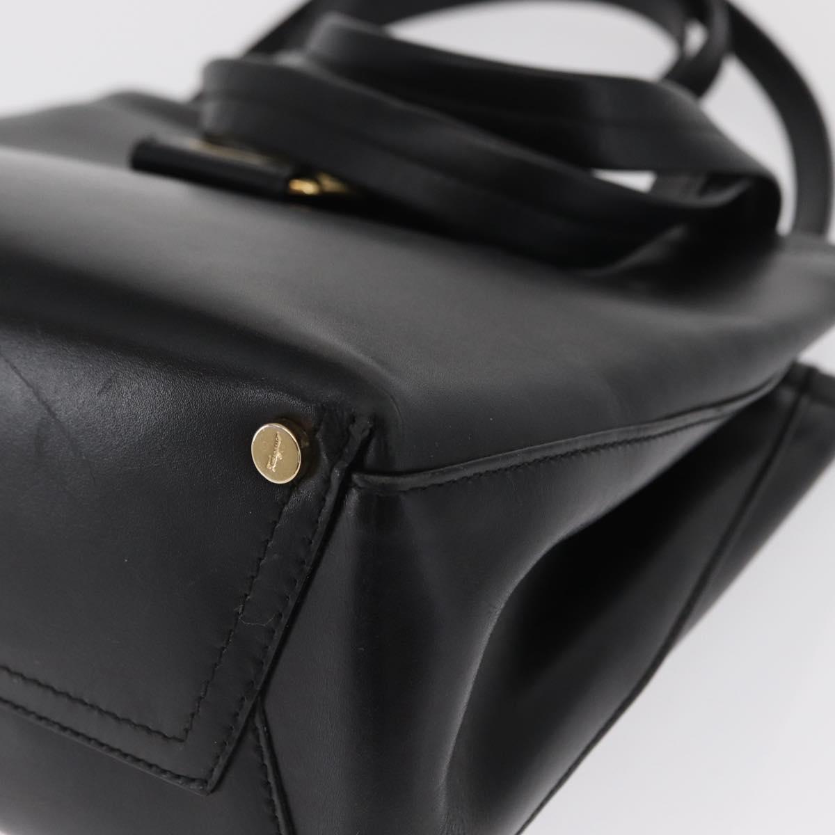 Salvatore Ferragamo Vala Hand Bag Leather 2way Black Gold Auth ka1503