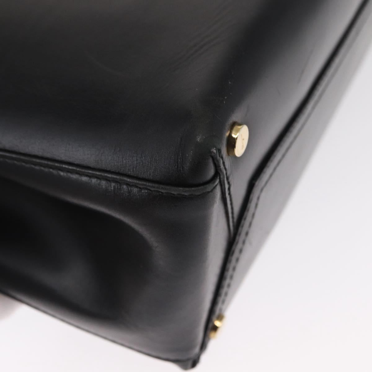 Salvatore Ferragamo Vala Hand Bag Leather 2way Black Gold Auth ka1503