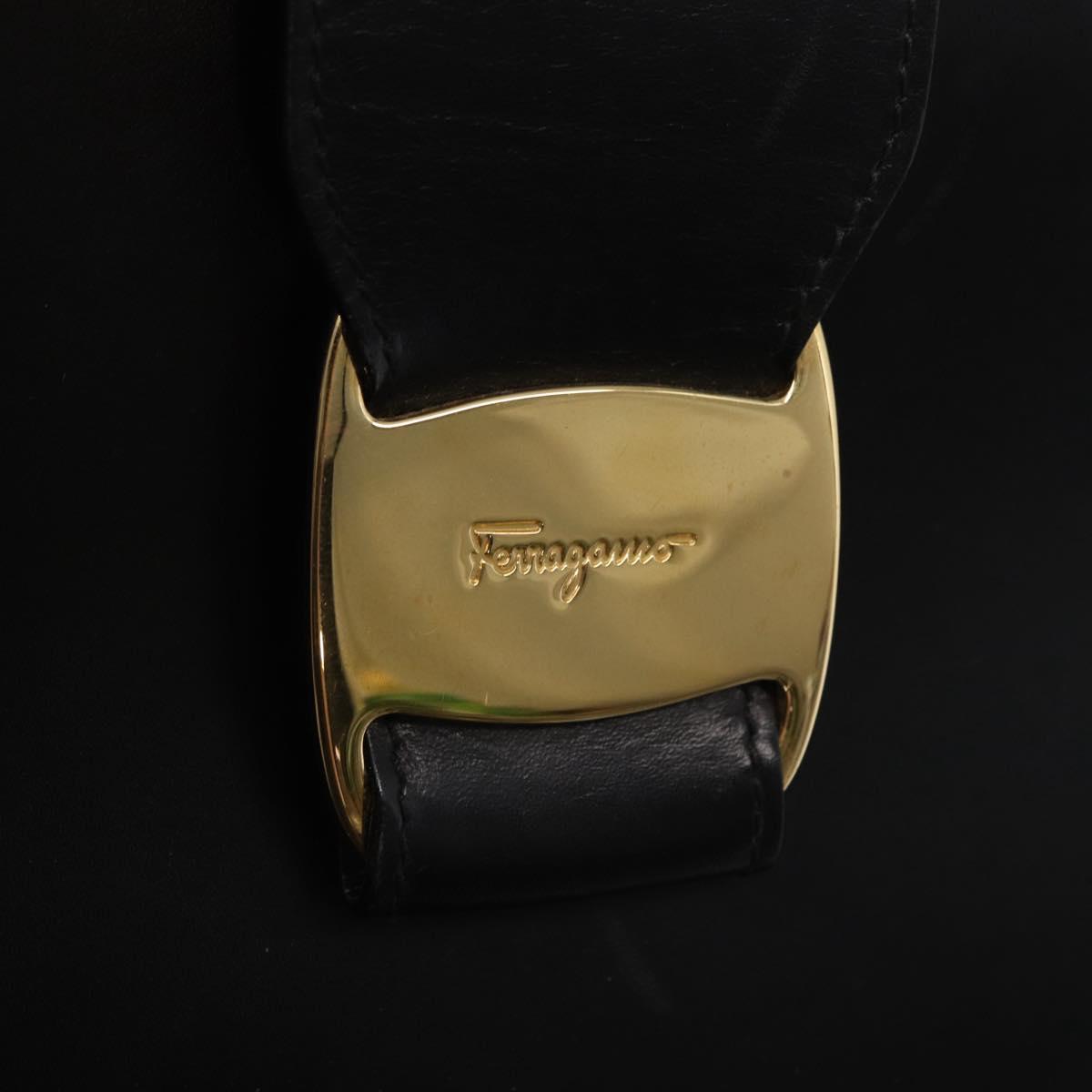 Salvatore Ferragamo Vala Hand Bag Leather 2way Black Gold Auth ka1503
