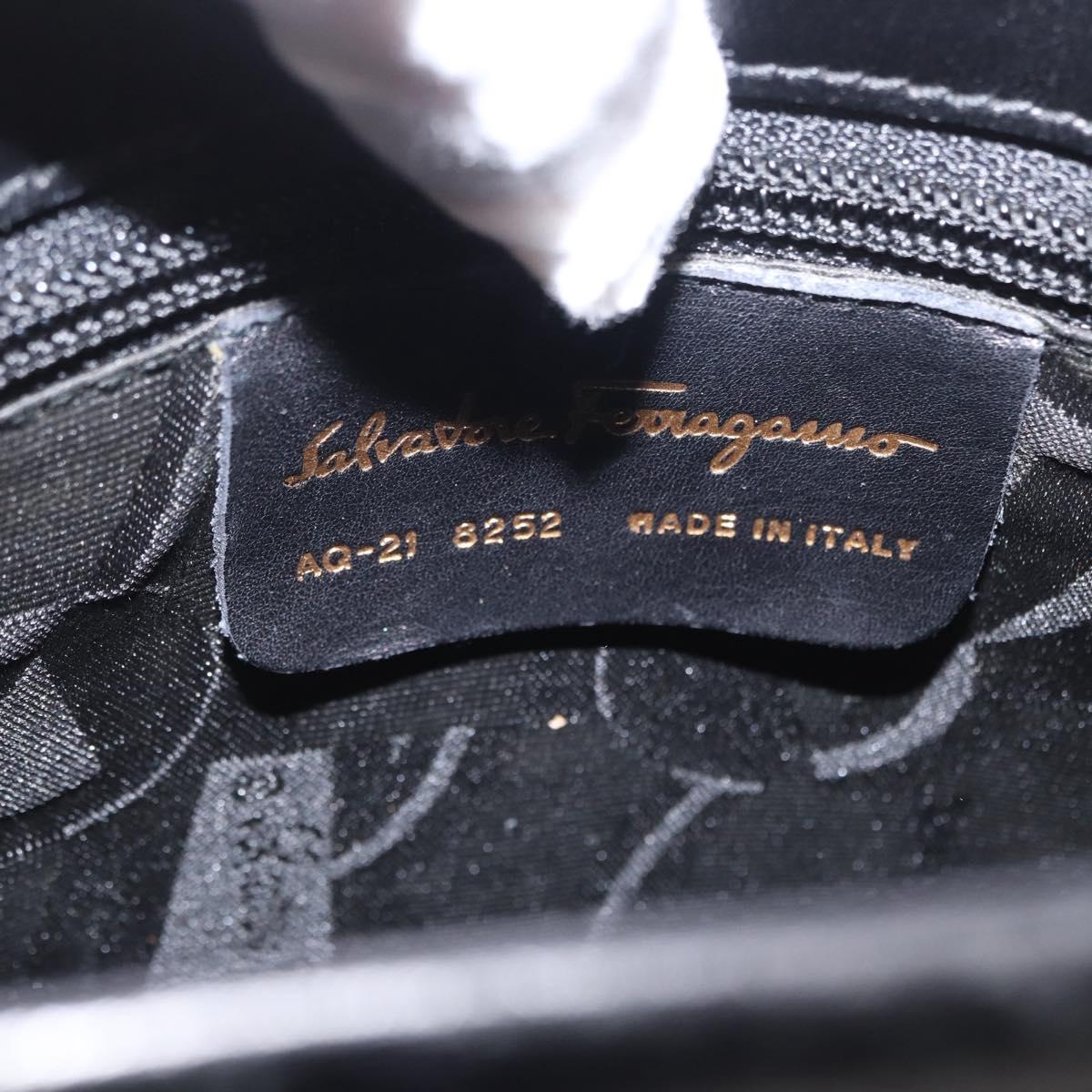 Salvatore Ferragamo Vala Hand Bag Leather 2way Black Gold Auth ka1503