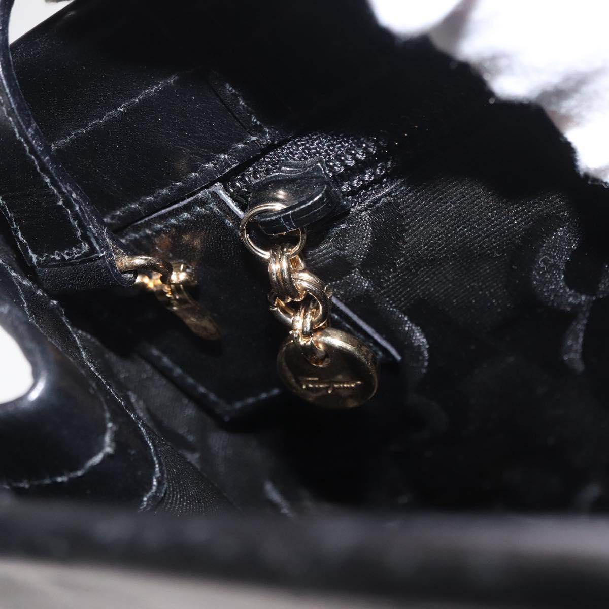 Salvatore Ferragamo Vala Hand Bag Leather 2way Black Gold Auth ka1503