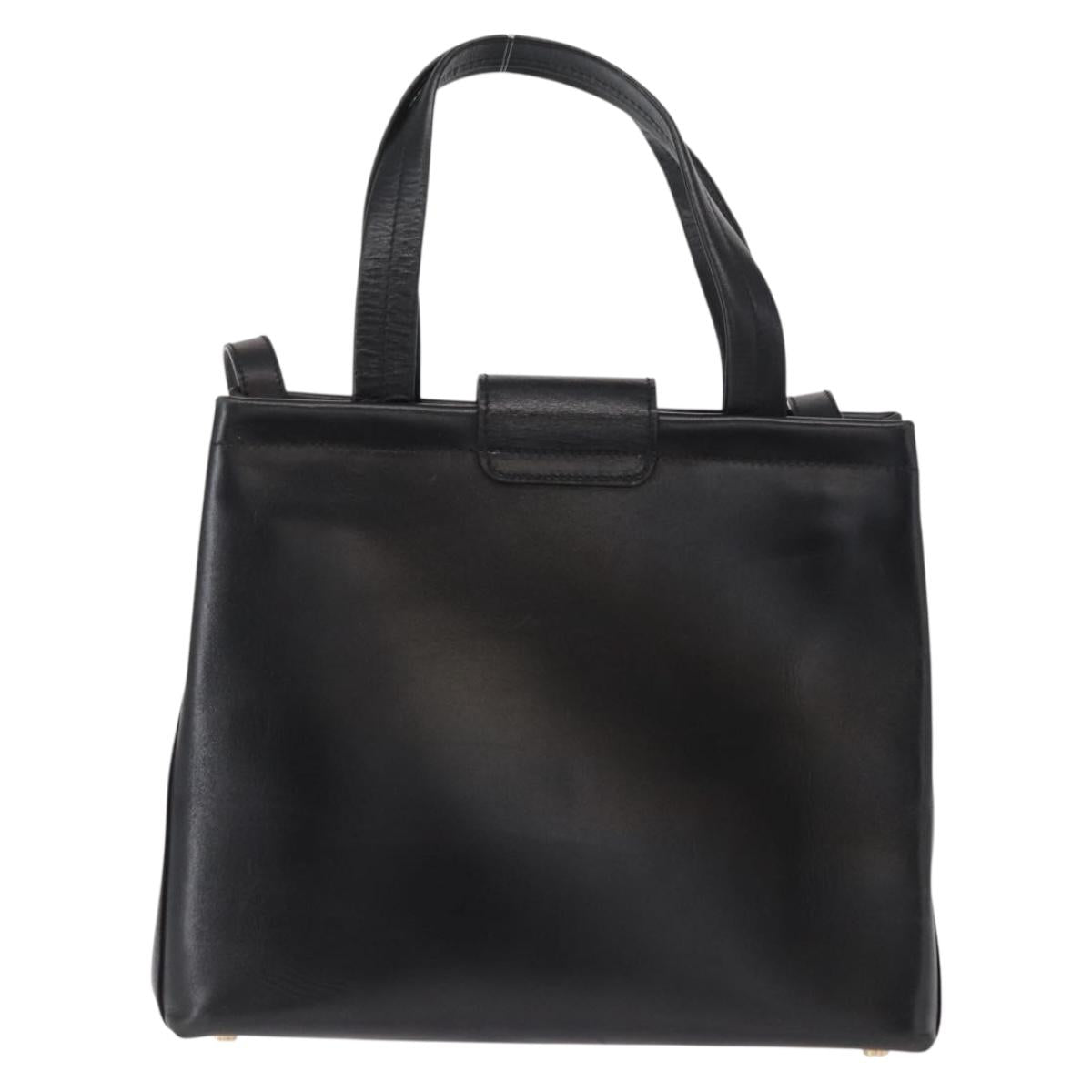 Salvatore Ferragamo Vala Hand Bag Leather 2way Black Gold Auth ka1503