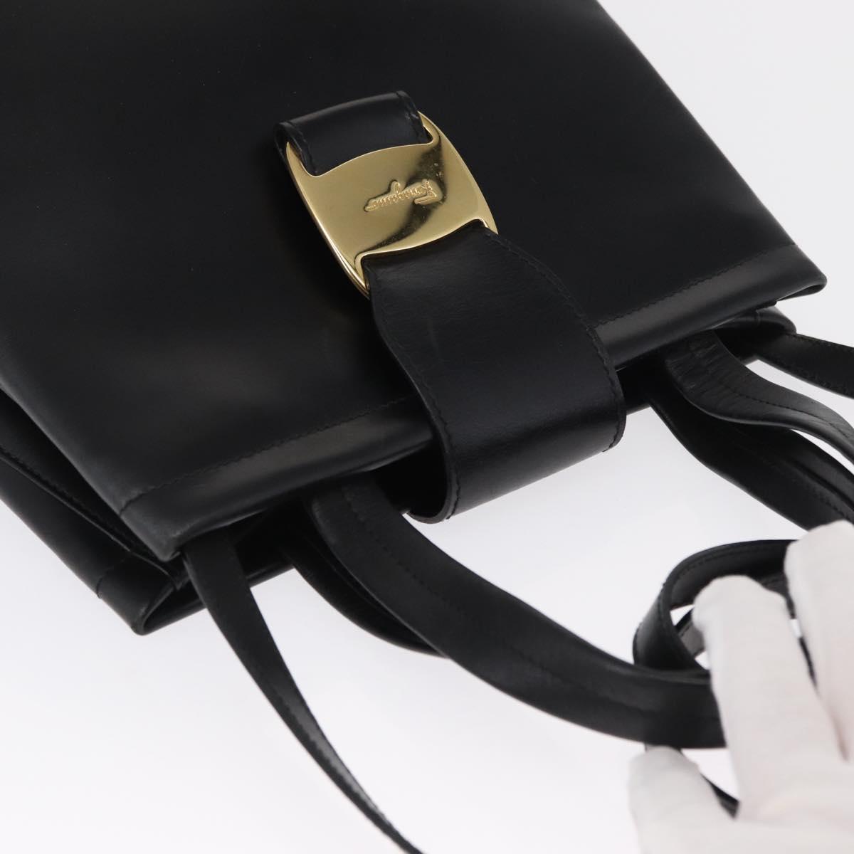 Salvatore Ferragamo Vala Hand Bag Leather 2way Black Gold Auth ka1503