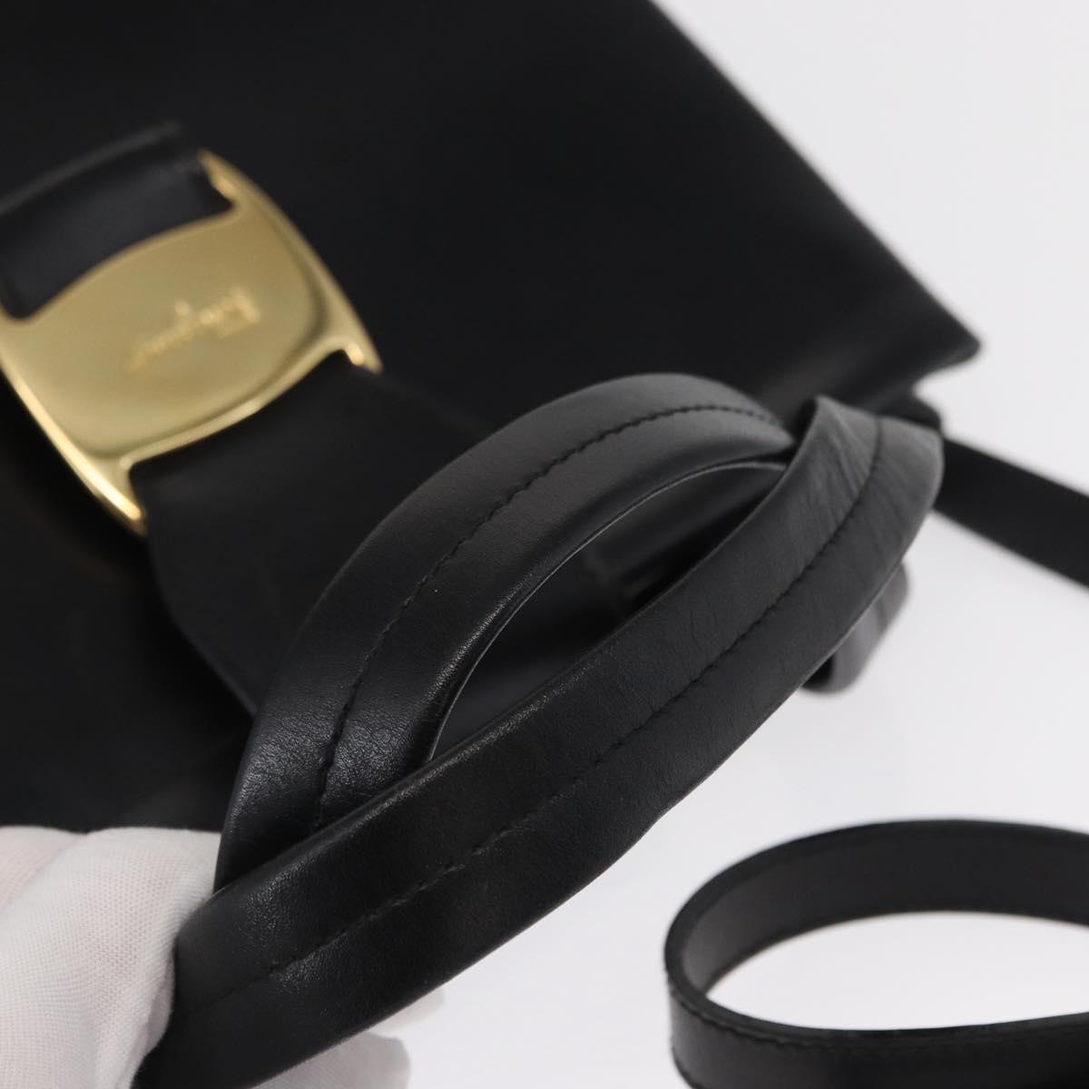 Salvatore Ferragamo Vala Hand Bag Leather 2way Black Gold Auth ka1503