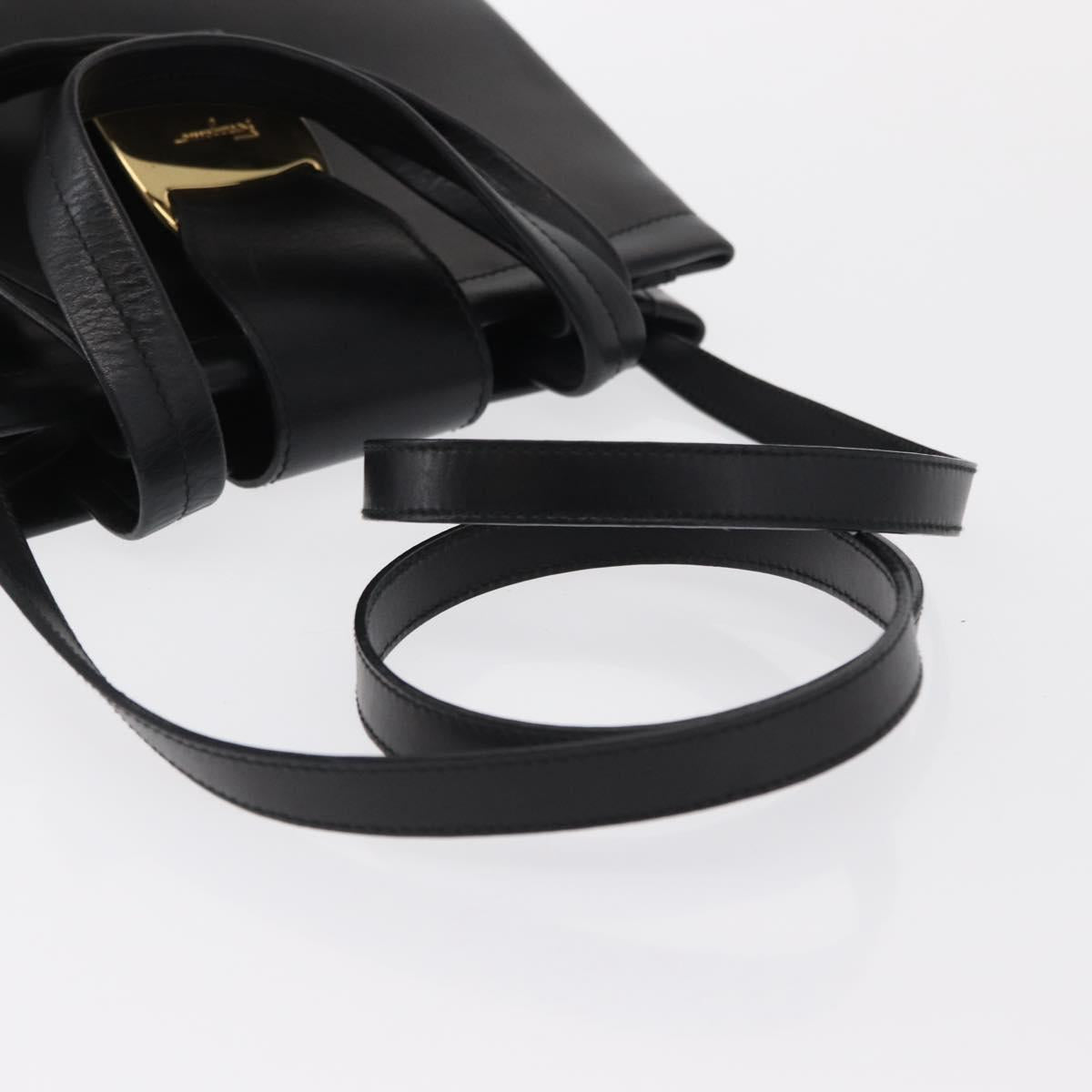 Salvatore Ferragamo Vala Hand Bag Leather 2way Black Gold Auth ka1503