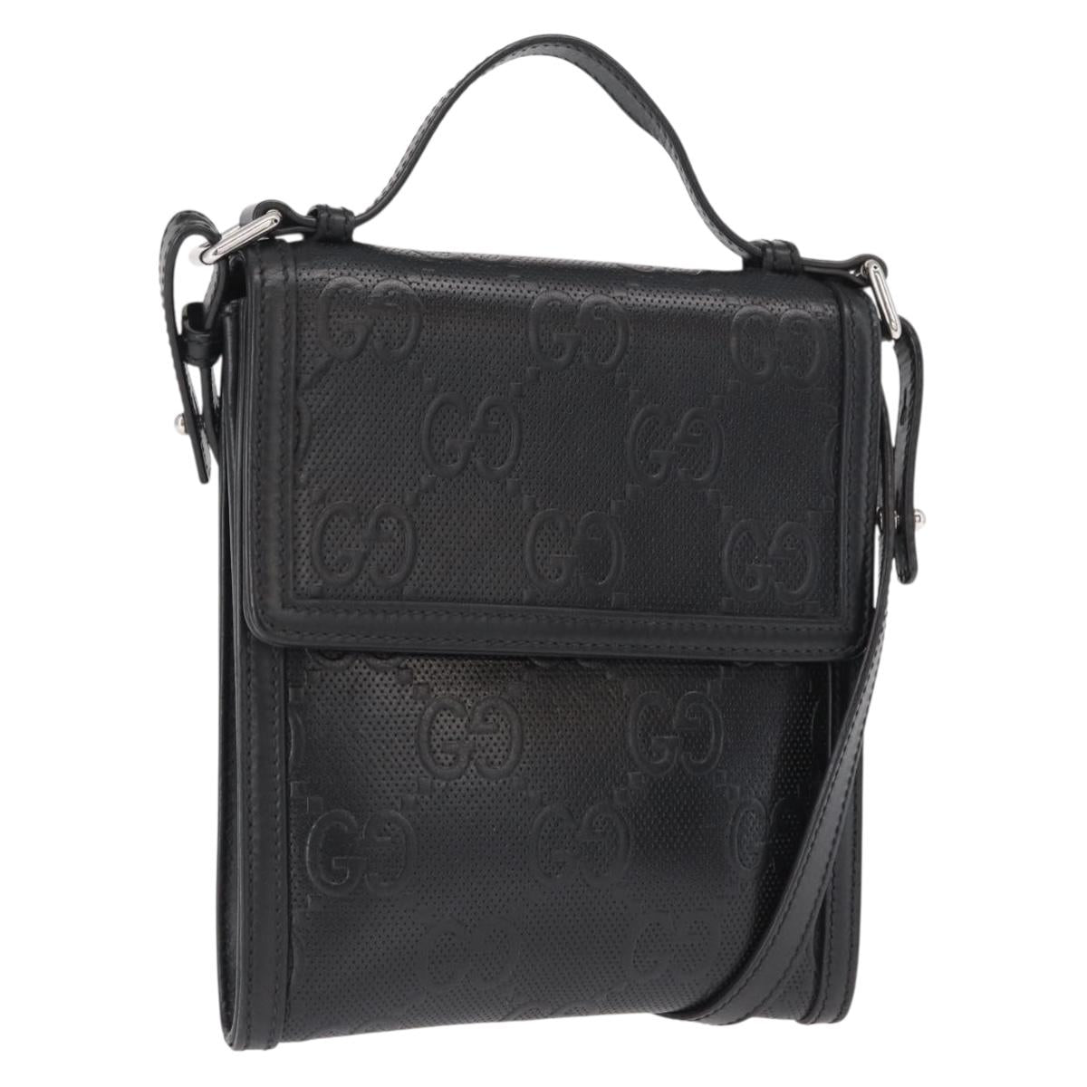 GUCCI GG Emboss Shoulder Bag Black Silver 625782 Auth ka1507