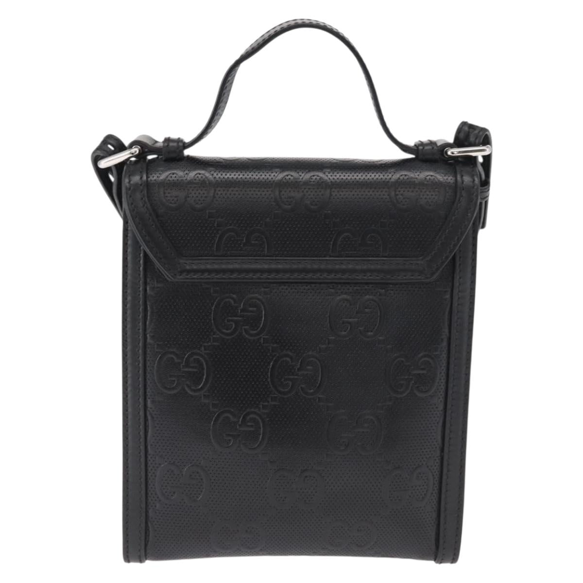 GUCCI GG Emboss Shoulder Bag Black Silver 625782 Auth ka1507