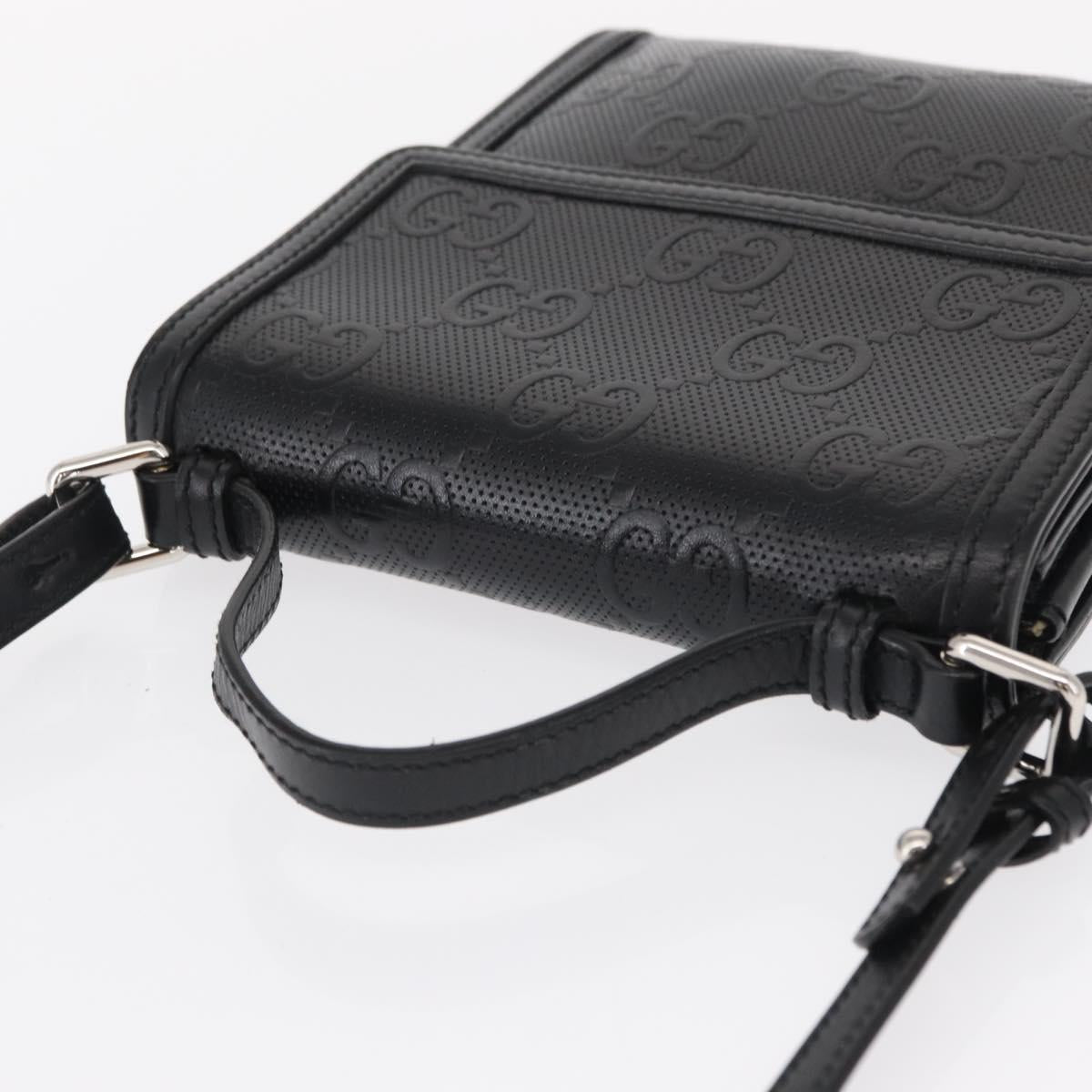 GUCCI GG Emboss Shoulder Bag Black Silver 625782 Auth ka1507