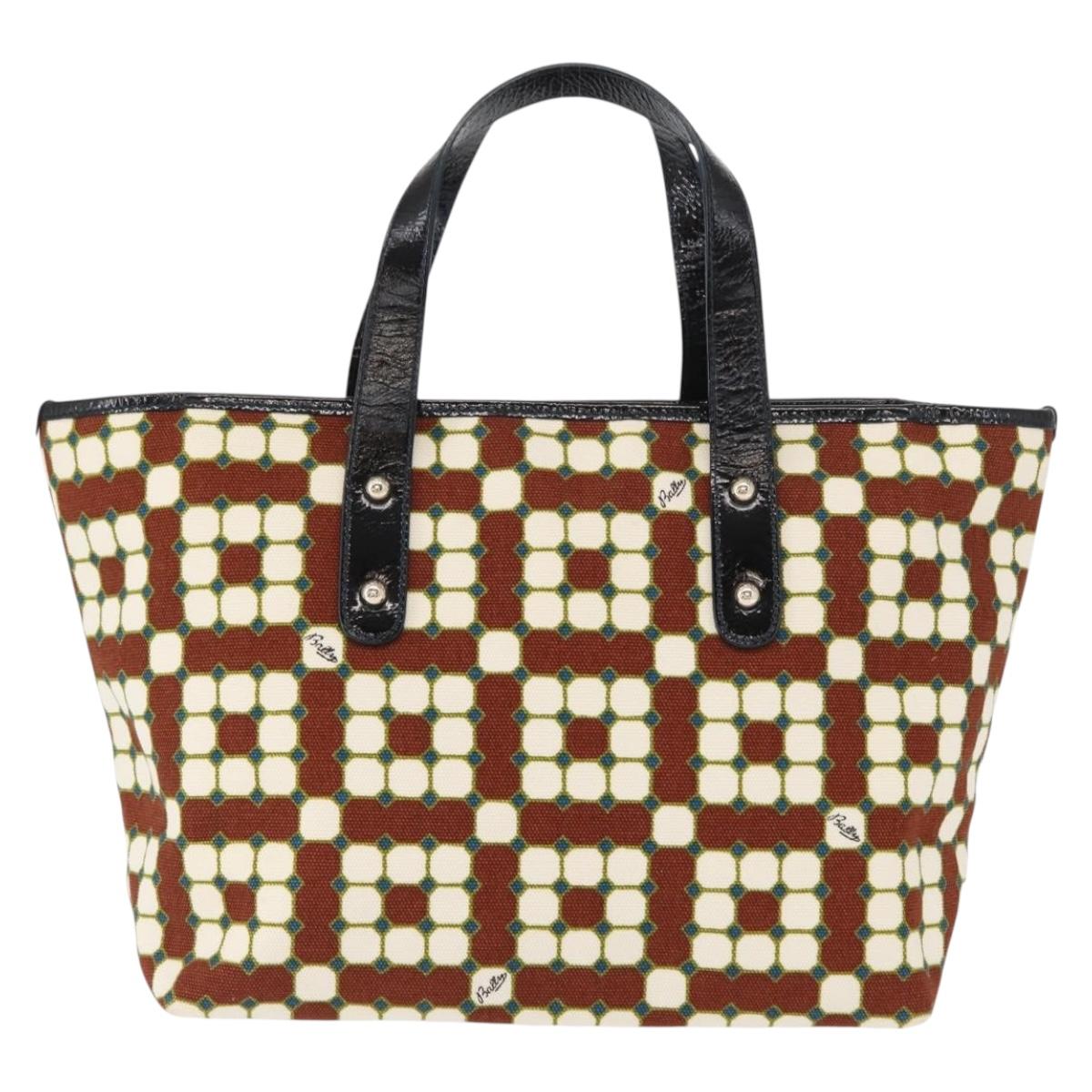BALLY Hand Bag Canvas Gold Brown Auth ka1509