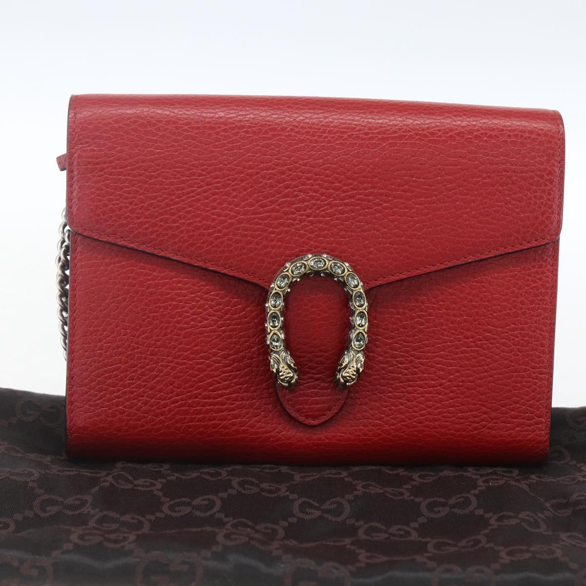 GUCCI Dionysus Chain Wallet Leather Red 401231 Auth ka1510M