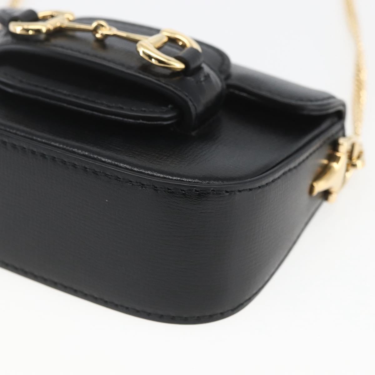 GUCCI Nano bag Horsebit Shoulder Bag Leather Black Gold 760253 Auth ka1517SAM