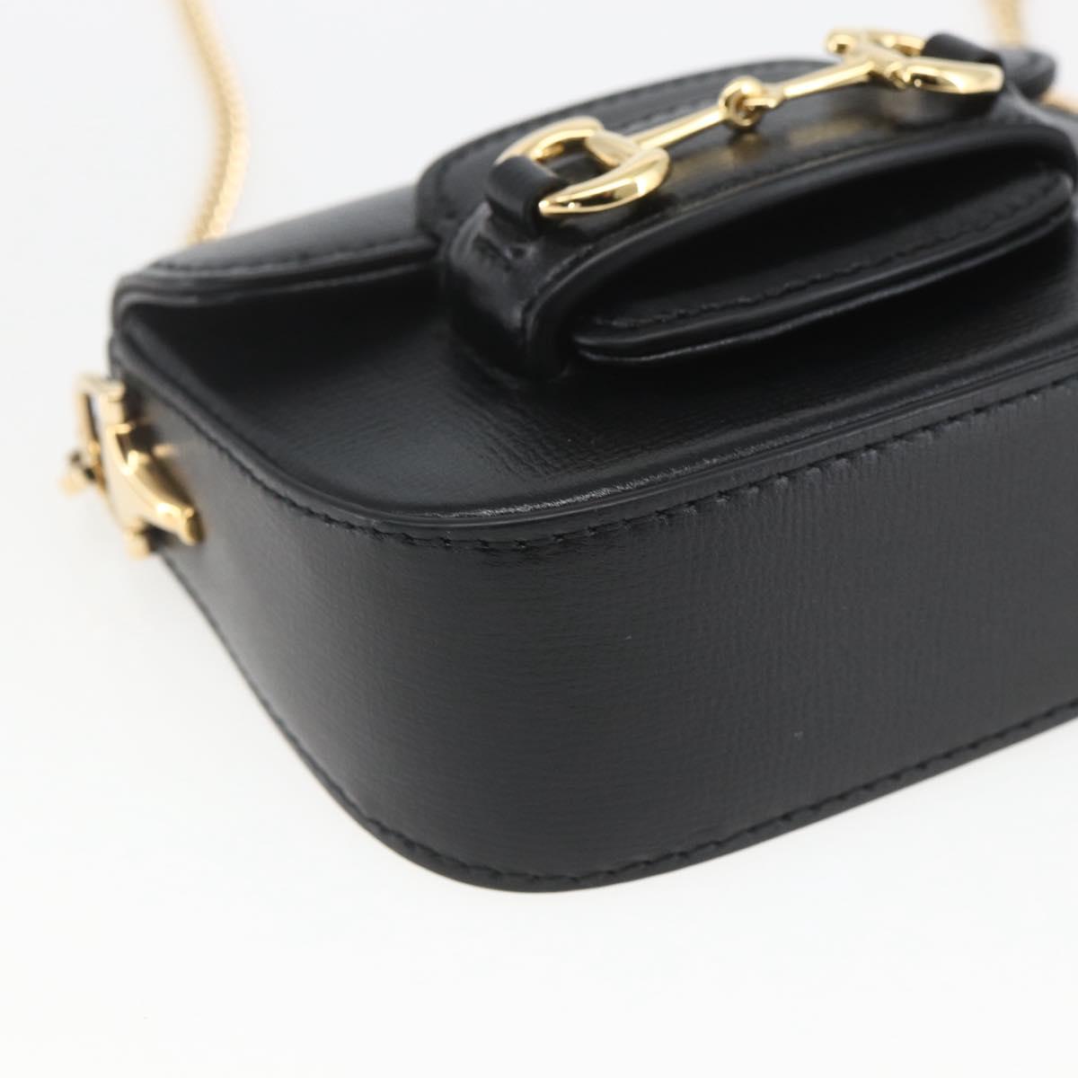 GUCCI Nano bag Horsebit Shoulder Bag Leather Black Gold 760253 Auth ka1517SAM