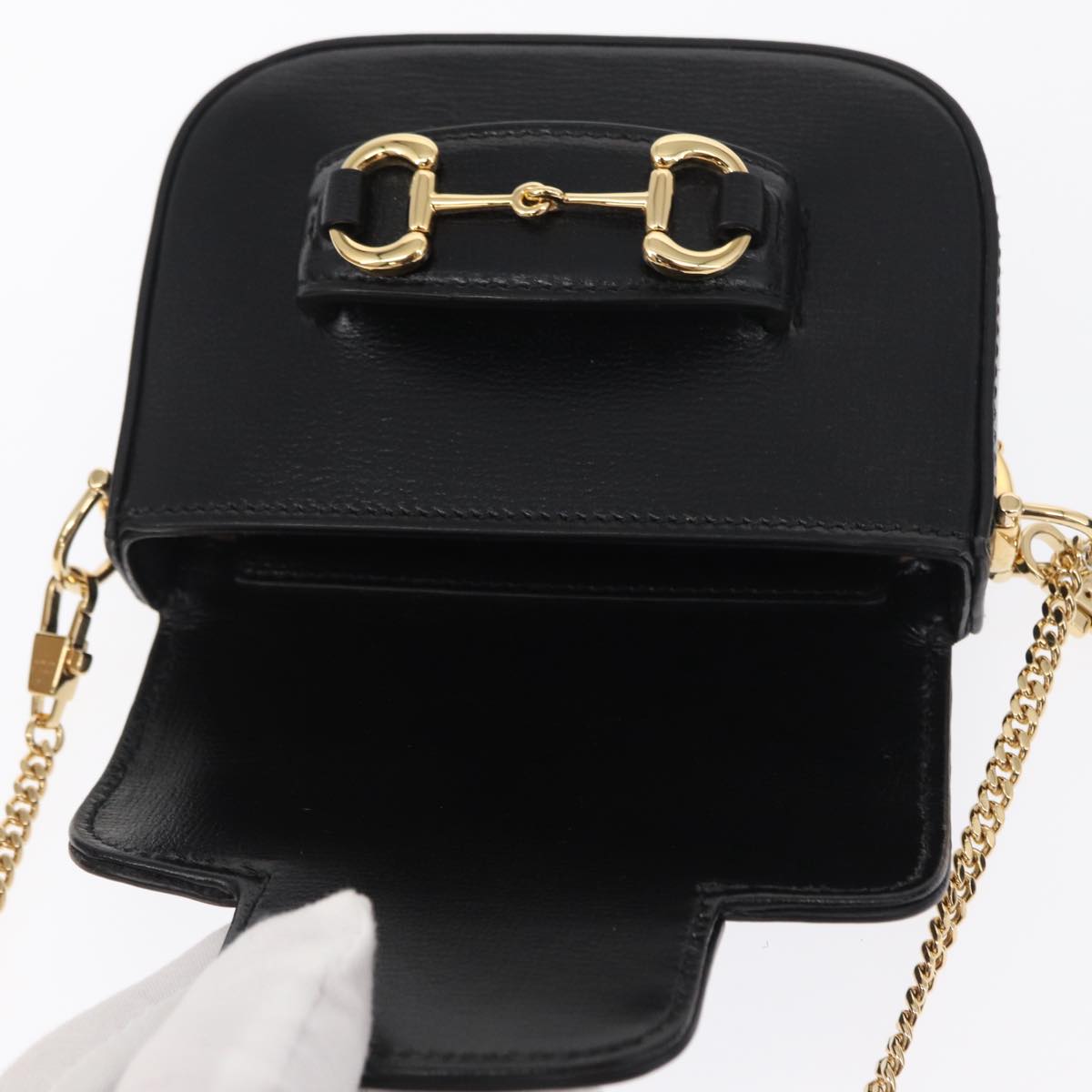 GUCCI Nano bag Horsebit Shoulder Bag Leather Black Gold 760253 Auth ka1517SAM