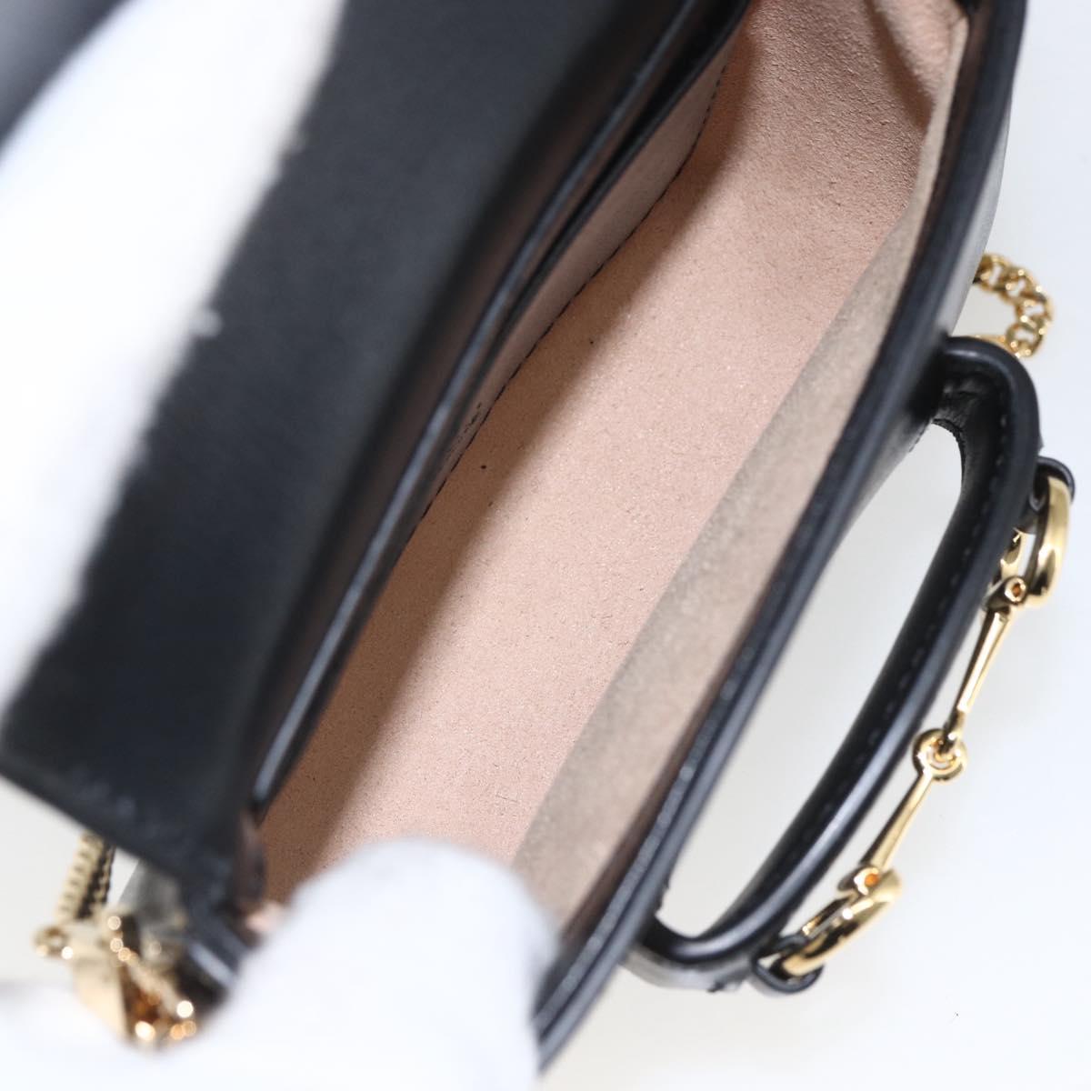 GUCCI Nano bag Horsebit Shoulder Bag Leather Black Gold 760253 Auth ka1517SAM