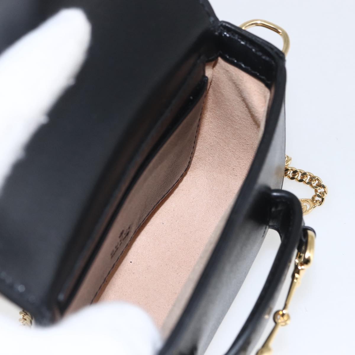 GUCCI Nano bag Horsebit Shoulder Bag Leather Black Gold 760253 Auth ka1517SAM