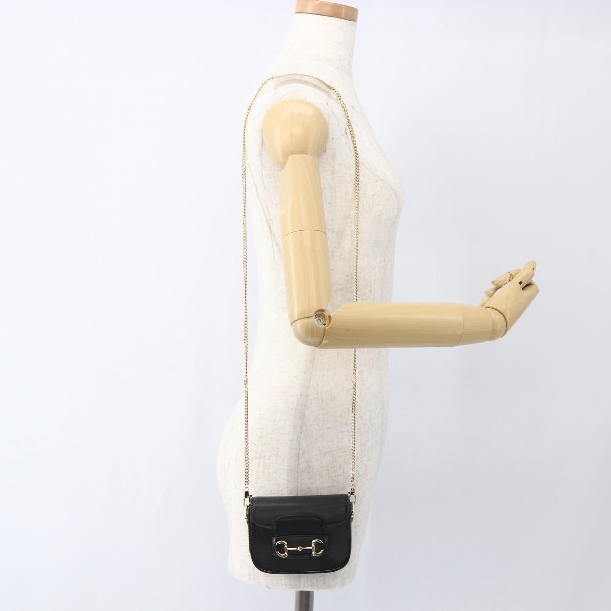 GUCCI Nano bag Horsebit Shoulder Bag Leather Black Gold 760253 Auth ka1517SAM