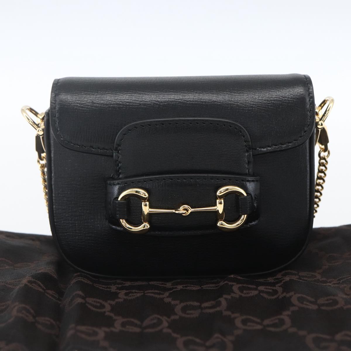 GUCCI Nano bag Horsebit Shoulder Bag Leather Black Gold 760253 Auth ka1517SAM