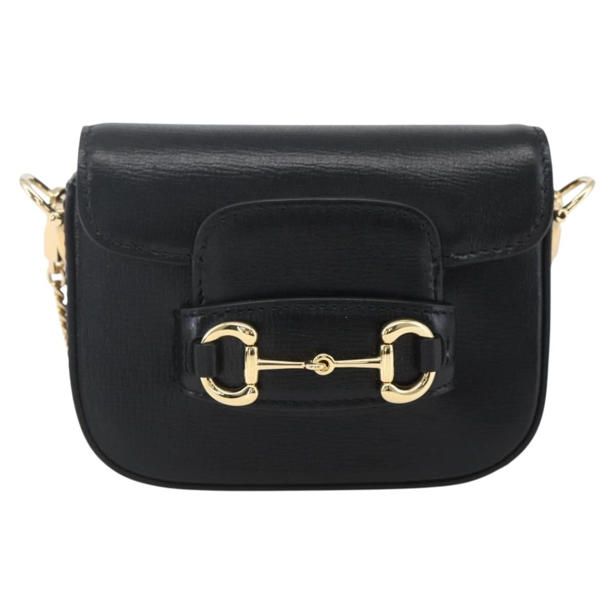 GUCCI Nano bag Horsebit Shoulder Bag Leather Black Gold 760253 Auth ka1517SAM