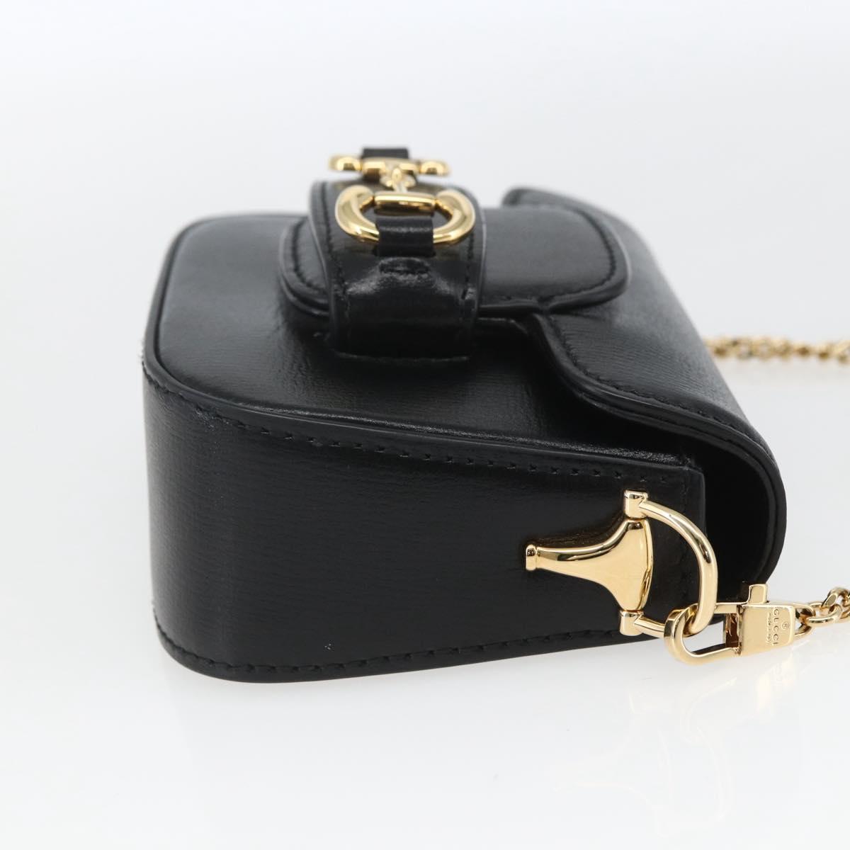 GUCCI Nano bag Horsebit Shoulder Bag Leather Black Gold 760253 Auth ka1517SAM