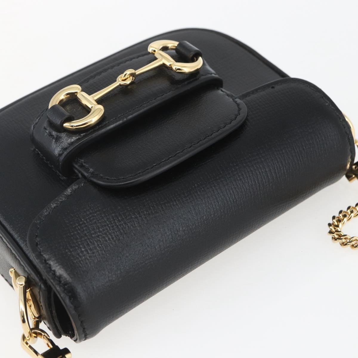 GUCCI Nano bag Horsebit Shoulder Bag Leather Black Gold 760253 Auth ka1517SAM