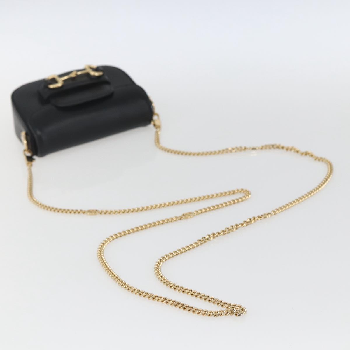 GUCCI Nano bag Horsebit Shoulder Bag Leather Black Gold 760253 Auth ka1517SAM