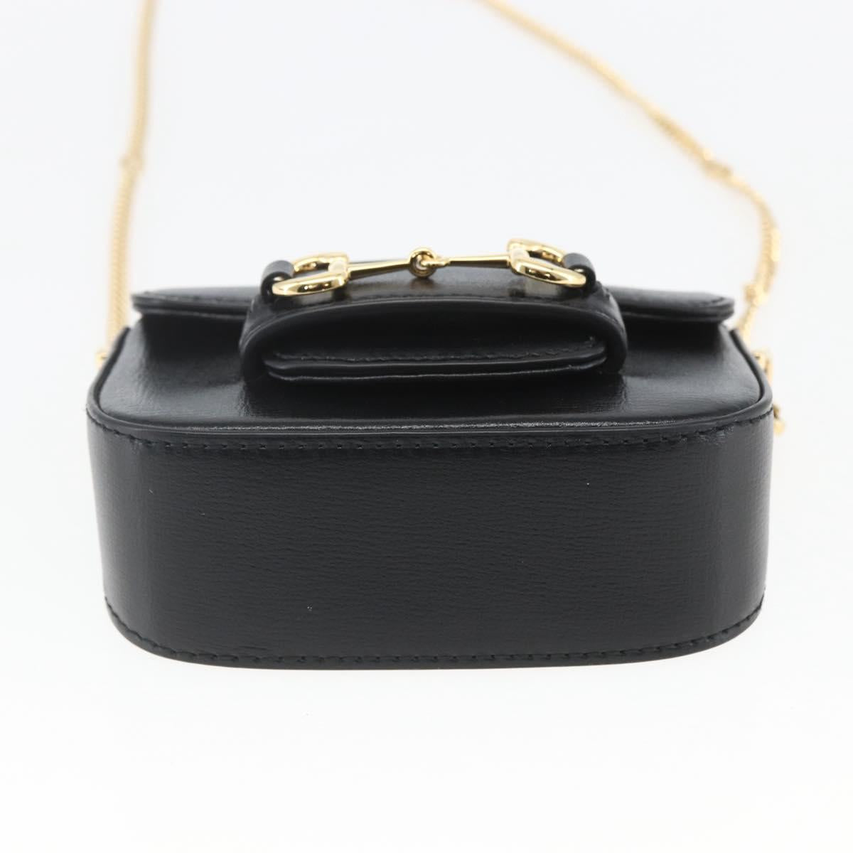 GUCCI Nano bag Horsebit Shoulder Bag Leather Black Gold 760253 Auth ka1517SAM