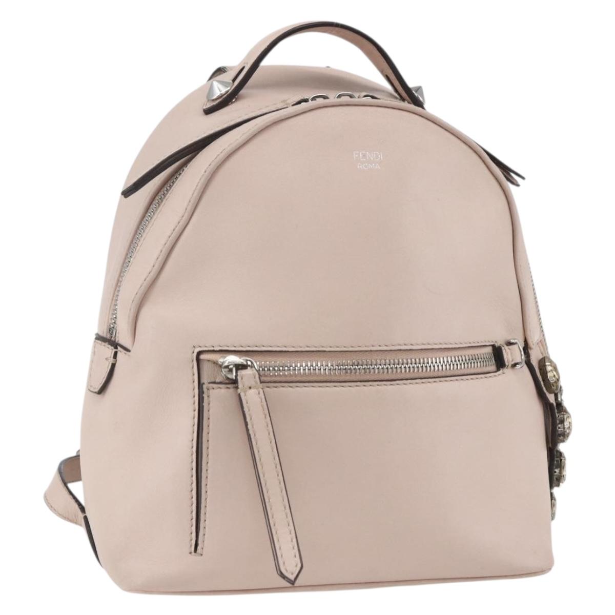 FENDI By The Way Backpack Leather Beige Silver Auth ka1520M