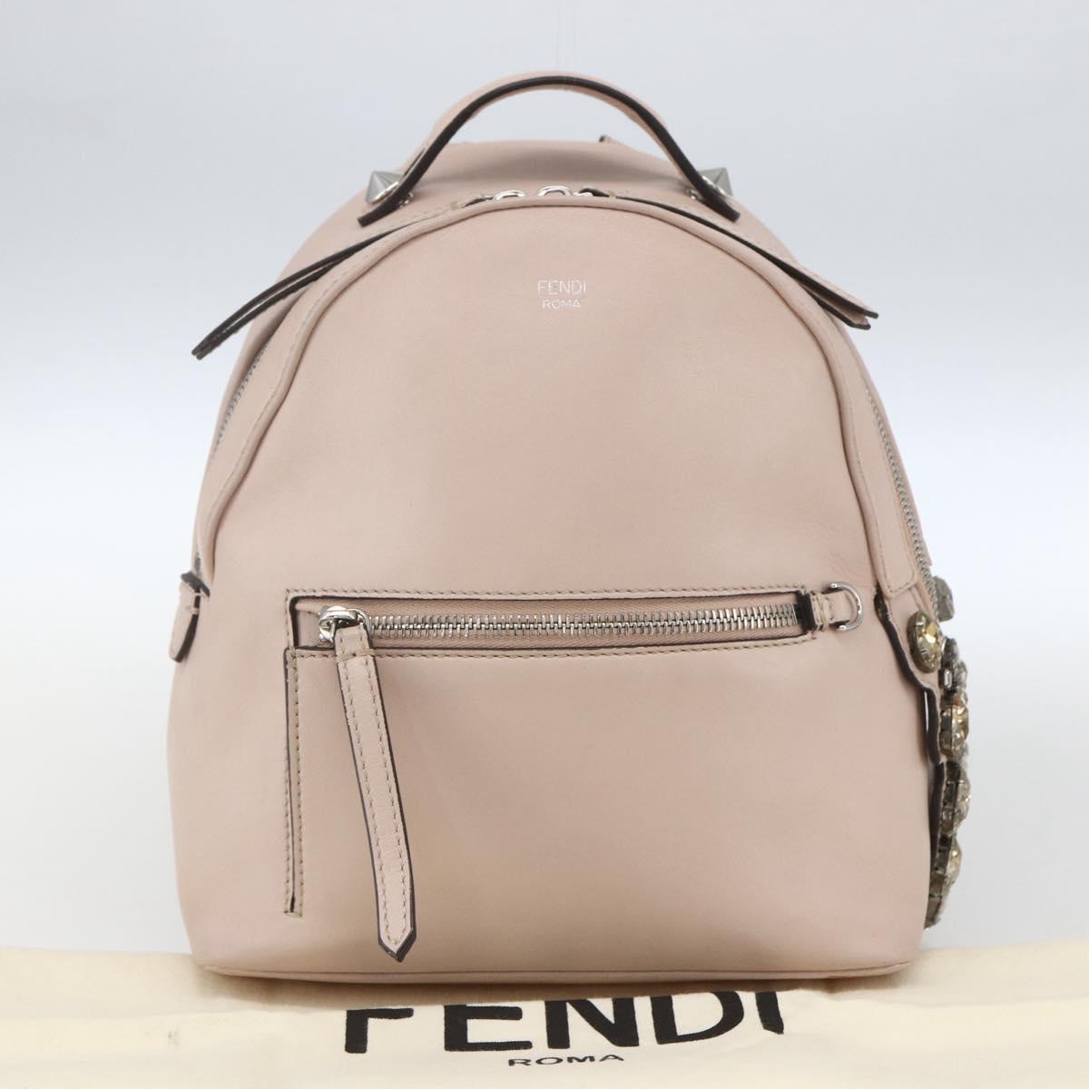 FENDI By The Way Backpack Leather Beige Silver Auth ka1520M