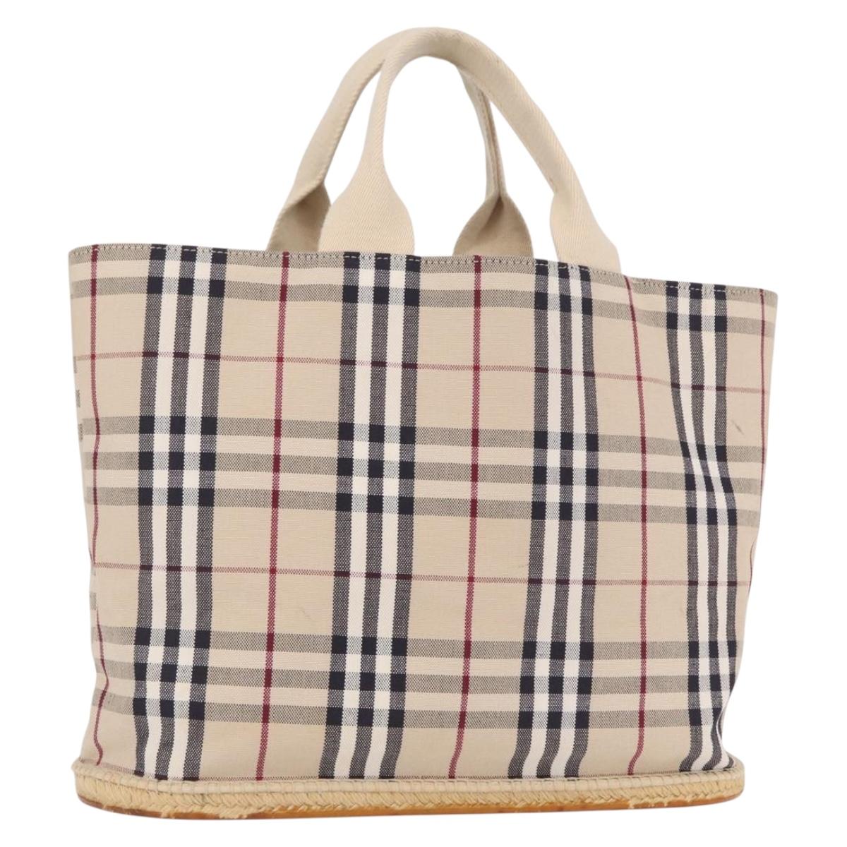 BURBERRY Nova Check Tote Bag Canvas Beige Silver Auth ka1526