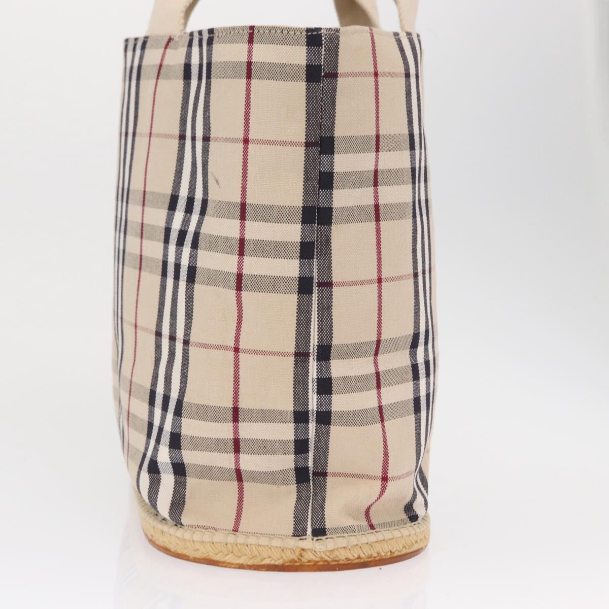 BURBERRY Nova Check Tote Bag Canvas Beige Silver Auth ka1526