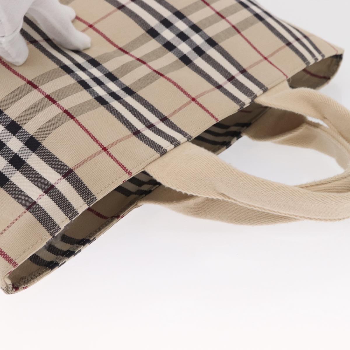BURBERRY Nova Check Tote Bag Canvas Beige Silver Auth ka1526