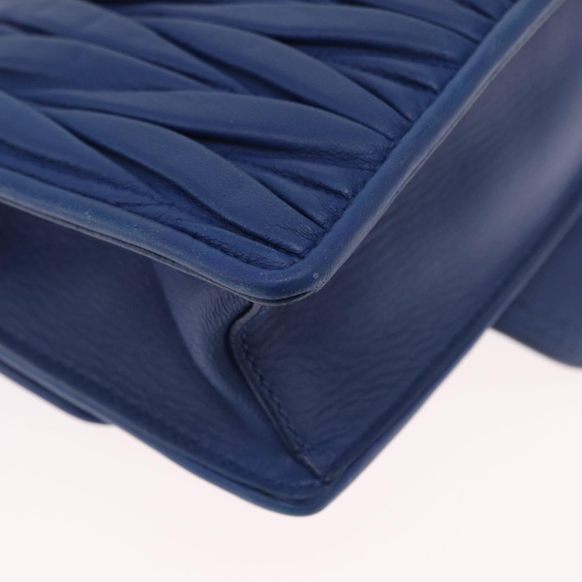 Miu Miu Matelasse Chain Shoulder Bag Leather Blue Silver Auth ka1528V