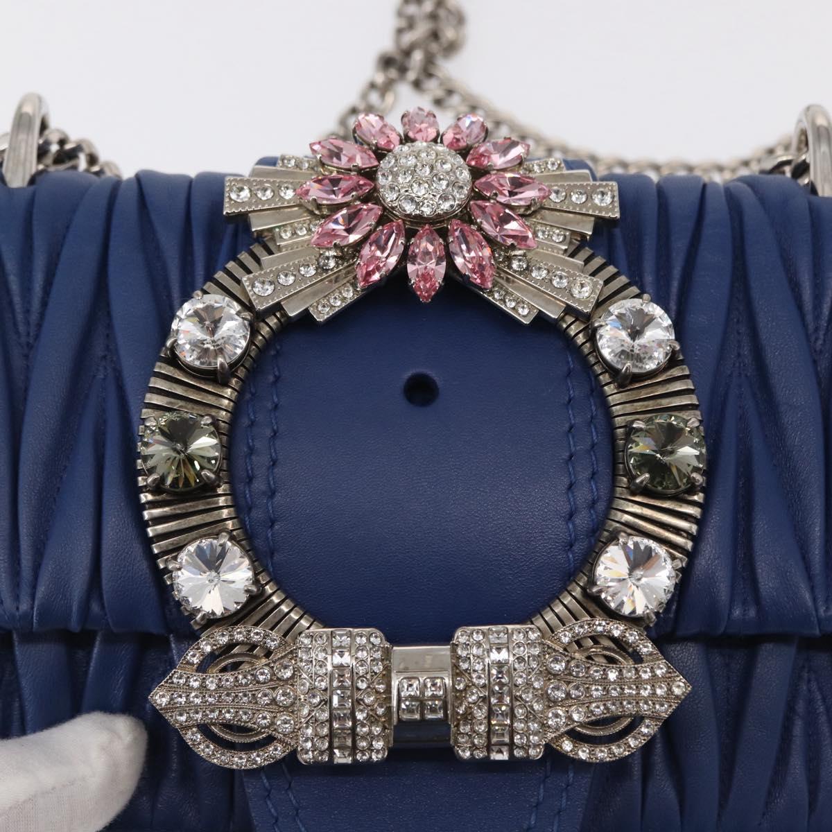 Miu Miu Matelasse Chain Shoulder Bag Leather Blue Silver Auth ka1528V