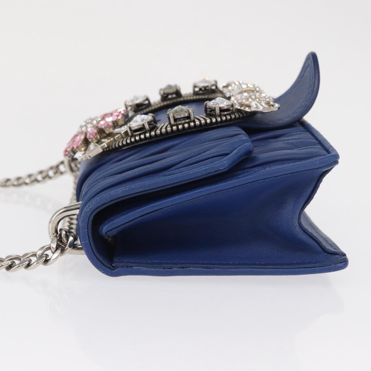 Miu Miu Matelasse Chain Shoulder Bag Leather Blue Silver Auth ka1528V