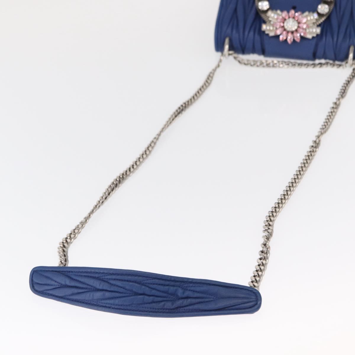 Miu Miu Matelasse Chain Shoulder Bag Leather Blue Silver Auth ka1528V