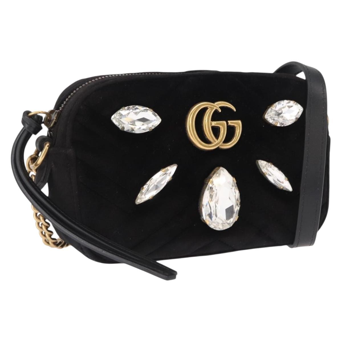 GUCCI GG Marmont Mini Camera Bag Chain Bag Suede Black Gold 448065 Auth ka1530