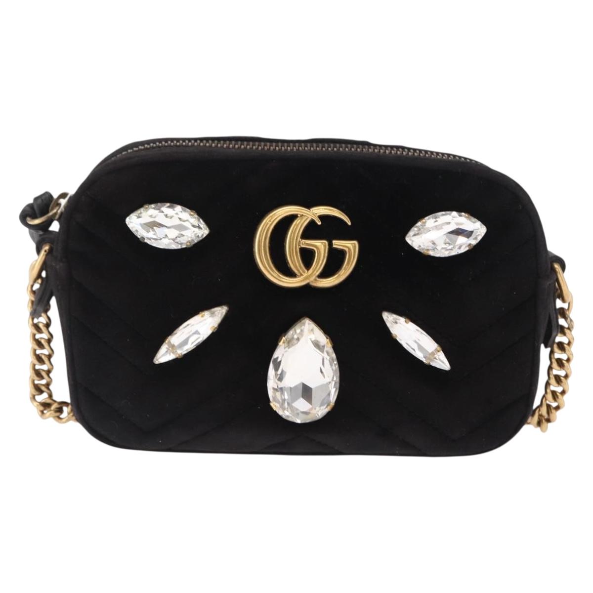 GUCCI GG Marmont Mini Camera Bag Chain Bag Suede Black Gold 448065 Auth ka1530