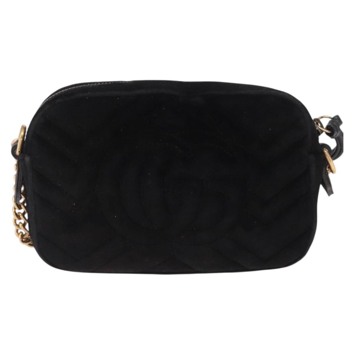 GUCCI GG Marmont Mini Camera Bag Chain Bag Suede Black Gold 448065 Auth ka1530
